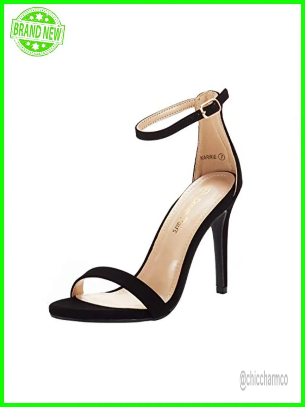 Stiletto Heel Sandals with Detachable Floral Appliqué - Open Toe Ankle Strap